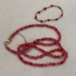 Pink Tones Glass Bead Necklace & Bracelet Set